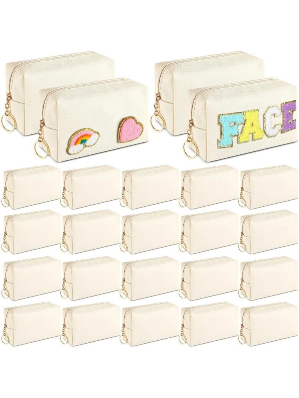24 Pcs Preppy PU Leather Makeup Bags Set - Stylish Cosmetic Organizers in Beige
